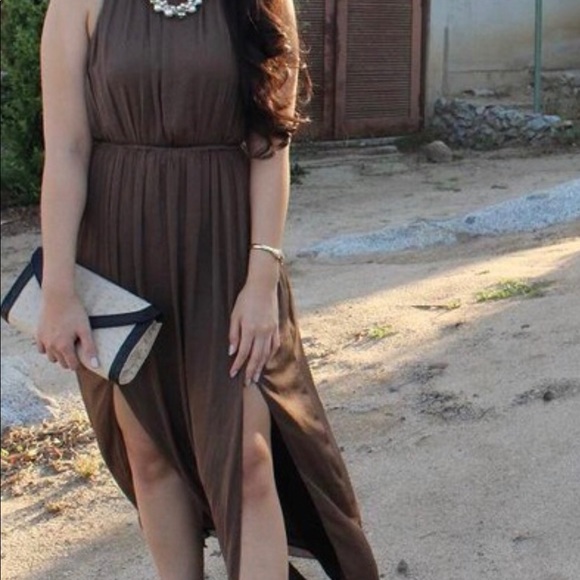 Zara Dresses & Skirts - Zara light brown black lining slit long dress